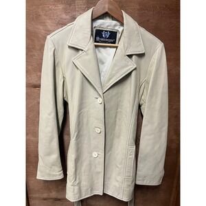 Montenegro Limited Edition Womens Cream Real Leather Trench Coat Belted Large